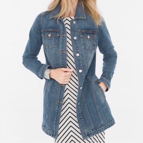 Chico's Jackets & Blazers - Chico’s Elongated Denim Jacket Medium Wash Size 3 (XL) Longline EUC